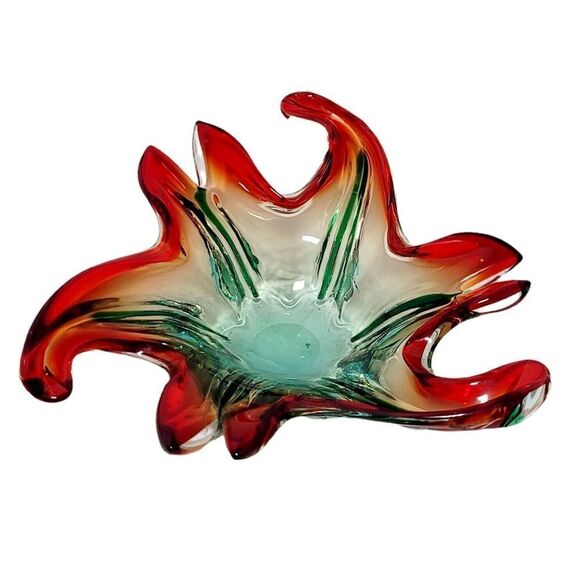 Vintage Large Italian Murano Sommerso Art Glass Sculpted Centerpiece 8" Bowl - Picture 2 of 11